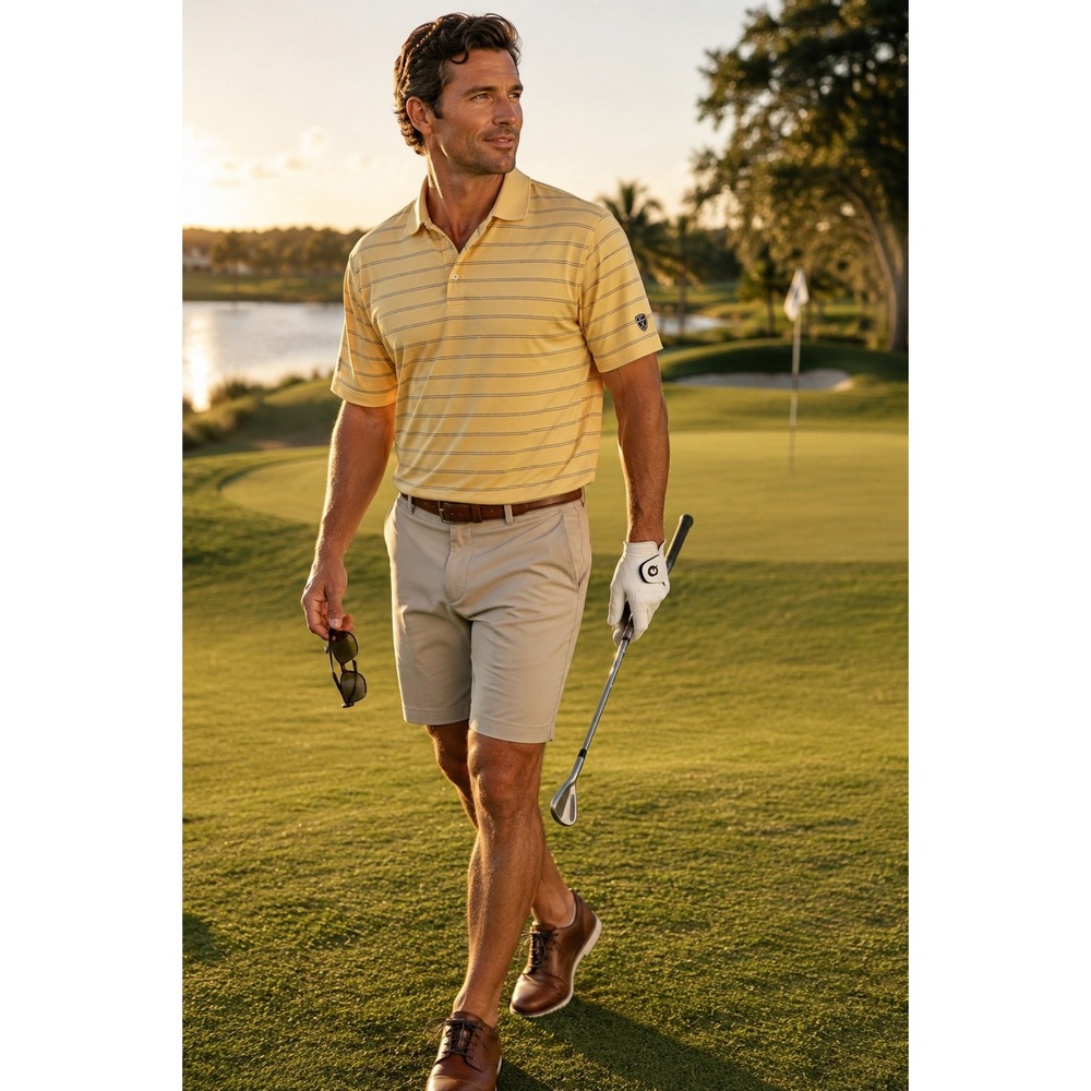 Nike Tiger Woods Collection Polo Shirt Men's XXL Yellow Stripe Golf Cotton